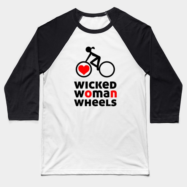Wicked Woman on Wheels: red & black Baseball T-Shirt by hilariouslyserious